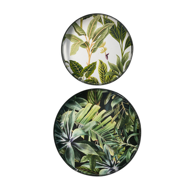 Set of 2 Decorative Trays, Black Plastic Frame, Lush Palm Leaf Printing - BM302688