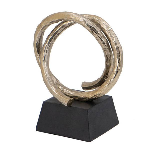 10 Inch Modern Table Sculpture, Bright Gold Aluminum, Intertwined Ring Loop - BM302689