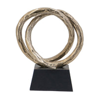 10 Inch Modern Table Sculpture, Bright Gold Aluminum, Intertwined Ring Loop - BM302689