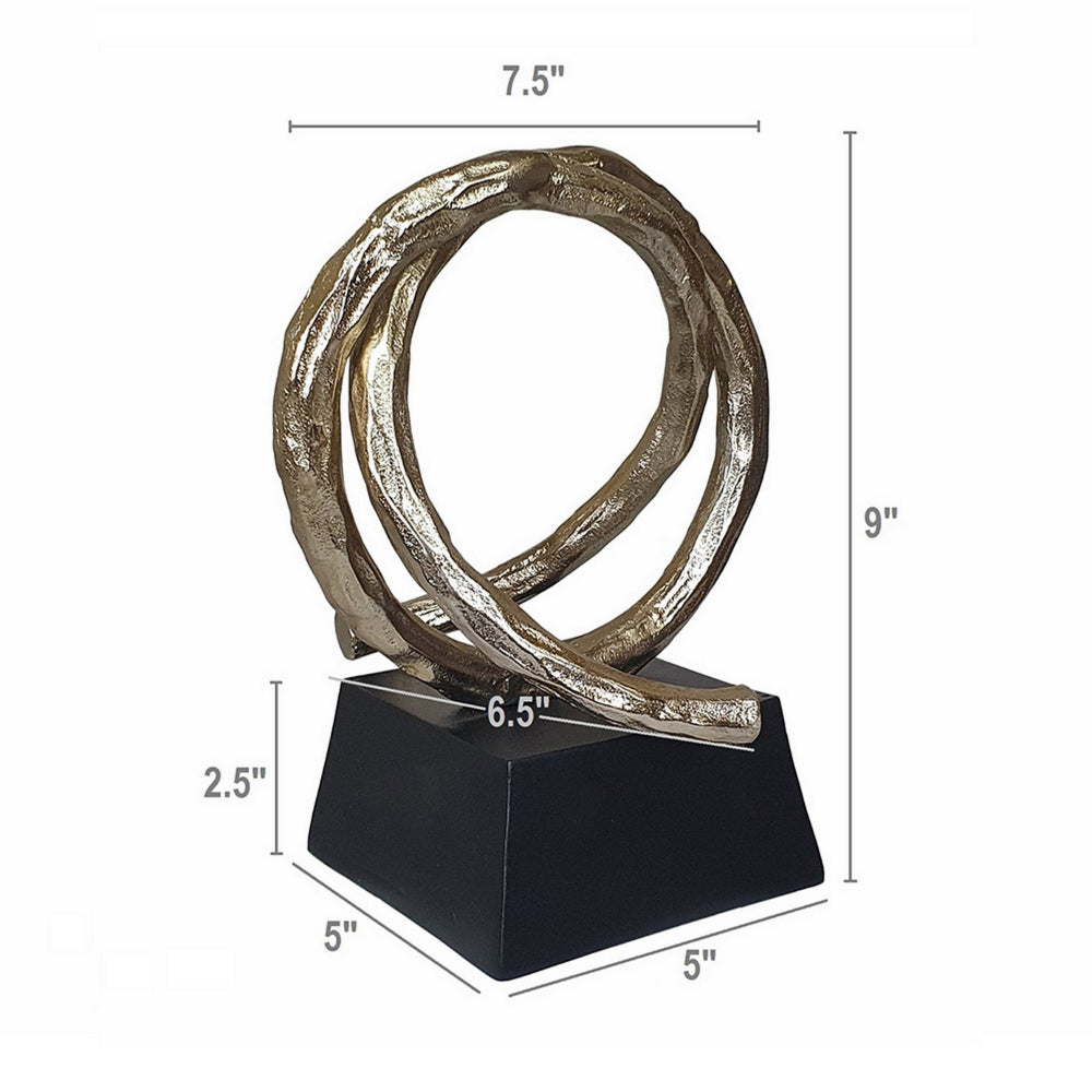 10 Inch Modern Table Sculpture, Bright Gold Aluminum, Intertwined Ring Loop - BM302689