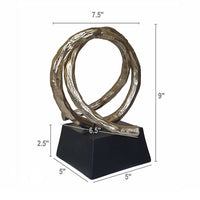 10 Inch Modern Table Sculpture, Bright Gold Aluminum, Intertwined Ring Loop - BM302689