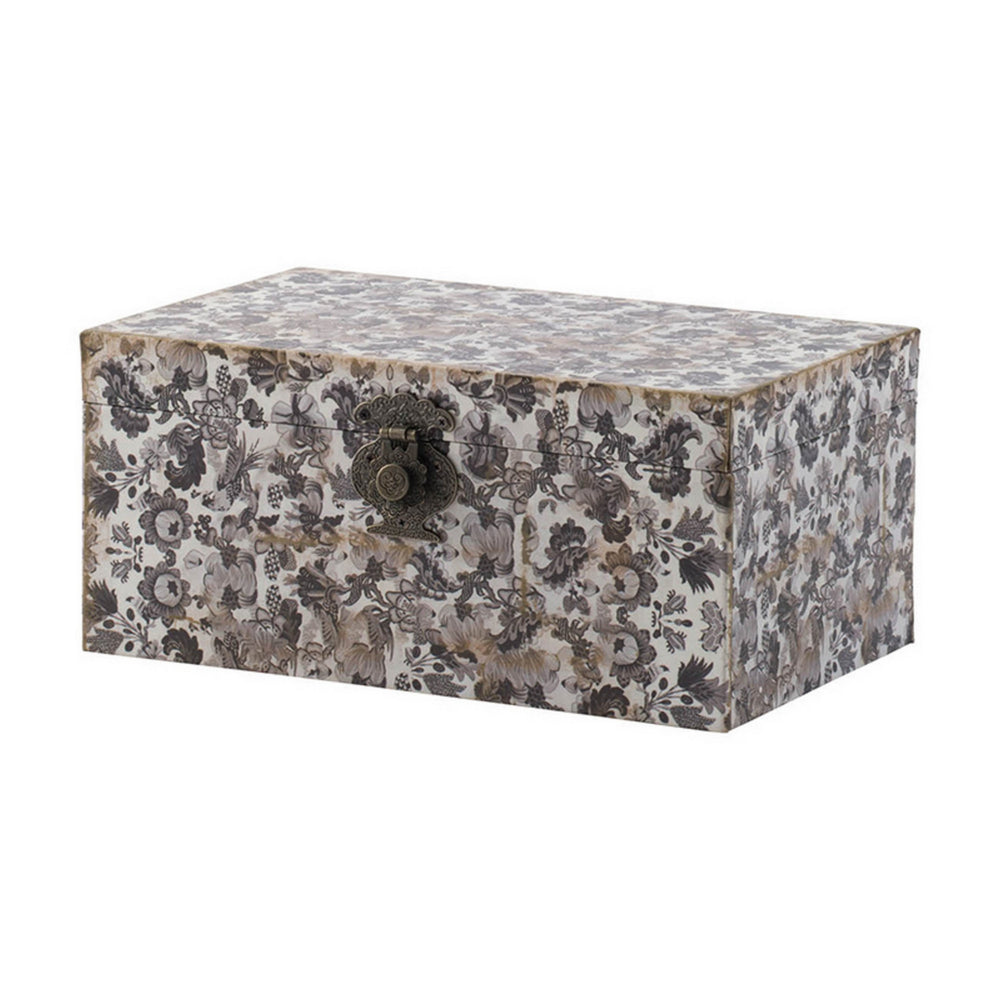 Set of 3 Decorative Boxes, MDF Frame, Black and Gray, Floral Printing  - BM302690