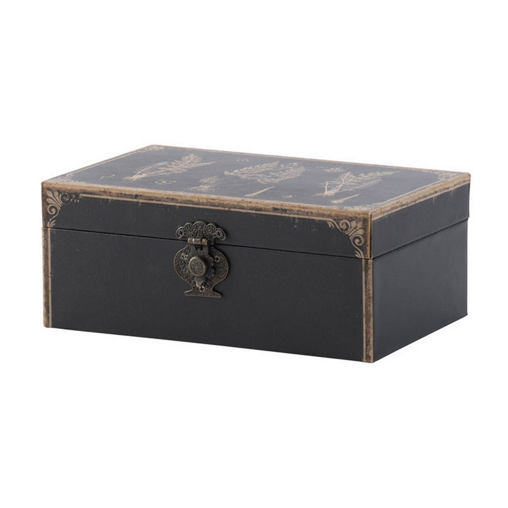 Set of 3 Decorative Boxes, MDF Frame, Black and Gray, Floral Printing  - BM302690