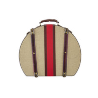 Ika 16 Inch Semi Round Hatbox, Faux Leather Handle, Cream Canvas Upholstery - BM302707