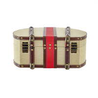 Ika 16 Inch Semi Round Hatbox, Faux Leather Handle, Cream Canvas Upholstery - BM302707