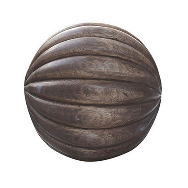 5 Inch Decorative Spheres, Set of 3 Balls, Carved Texture Mango Wood, Brown - BM302708