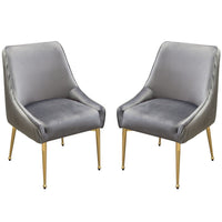 24 Inch Pleated Dining Side Chair, Set of 2, Smooth Gray Velvet Upholstery - BM303177