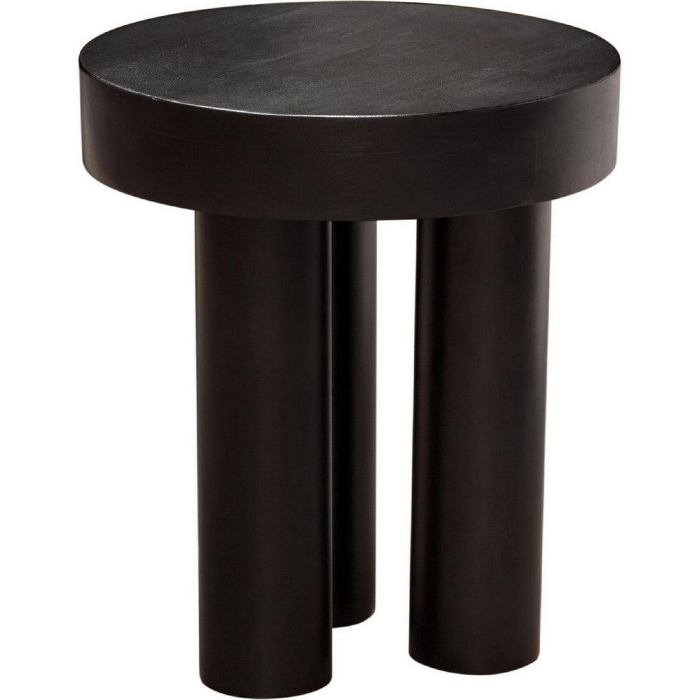 16 Inch Modern End Table, Thick Sturdy Surface, Tripod Legs, Black Wood - BM303181
