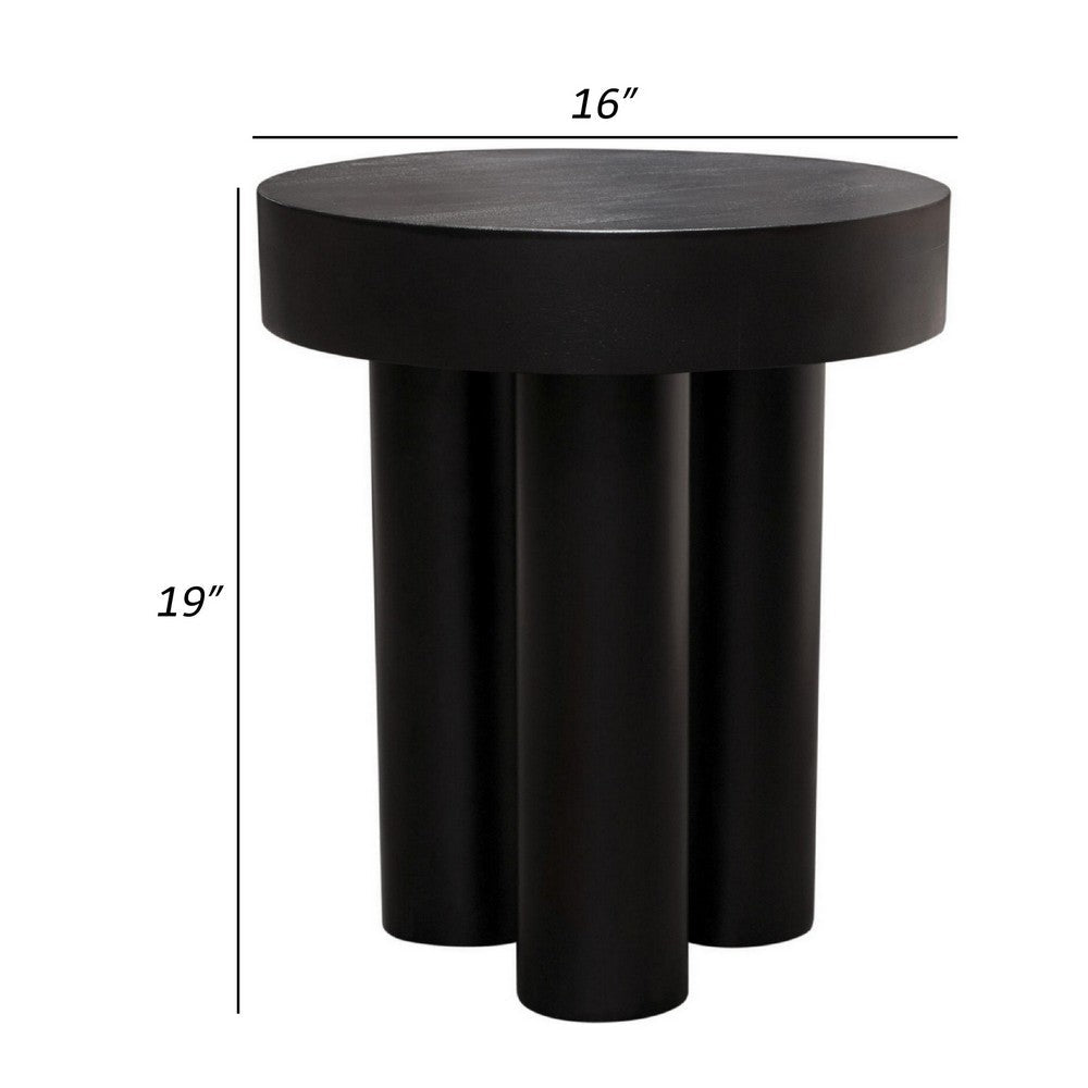 16 Inch Modern End Table, Thick Sturdy Surface, Tripod Legs, Black Wood - BM303181