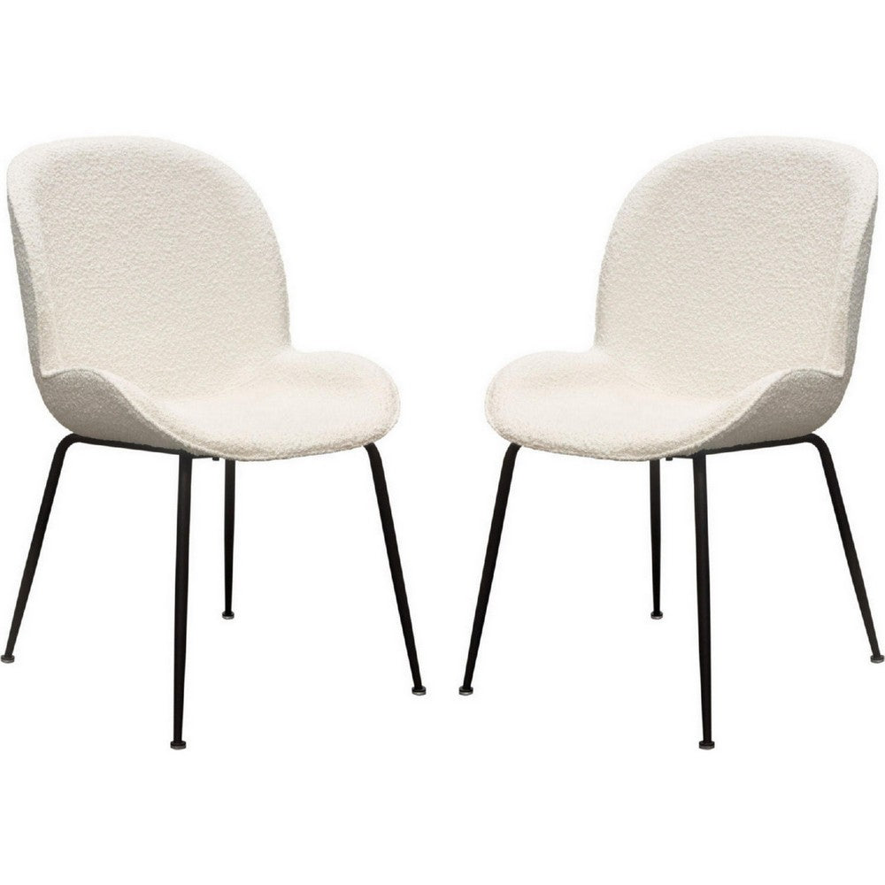 21 Inch Dining Chairs, Set of 2, Black Metal Legs, Ivory Boucle Upholstery - BM303188