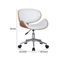 23 Inch Swivel Office Chair, Curved Wood Seat and Back, White Faux Leather - BM304614