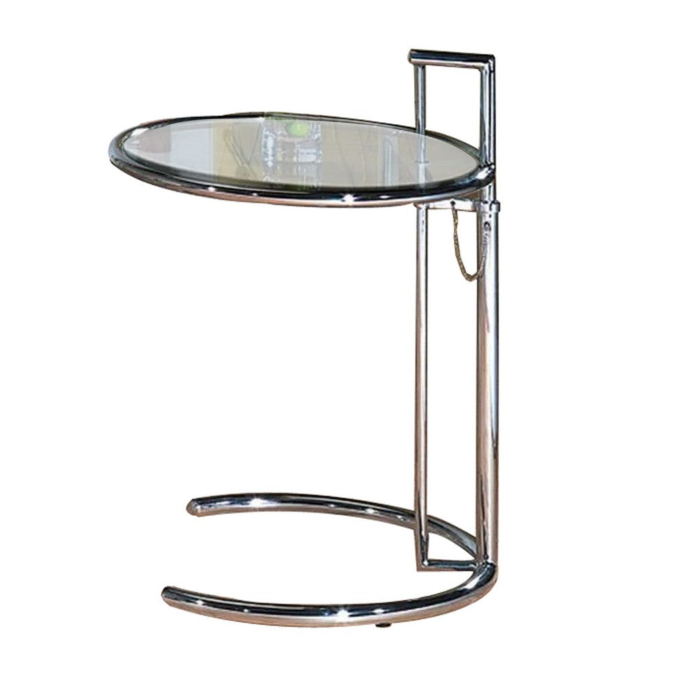 25-35 Inch Adjustable Height Glass Side End Table, Cantilever Base, Clear - BM304636