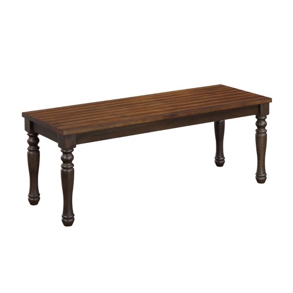 May 48 Inch Two Tone Dining Bench, Turned Legs, Rich Brown Wood Finish - BM304801