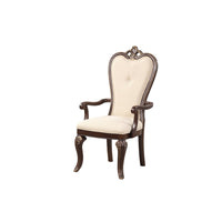 Mike 20 Inch Set of 2 Dining Armchairs, Crown Top, Beige Fabric, Brown Wood - BM304854