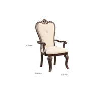 Mike 20 Inch Set of 2 Dining Armchairs, Crown Top, Beige Fabric, Brown Wood - BM304854