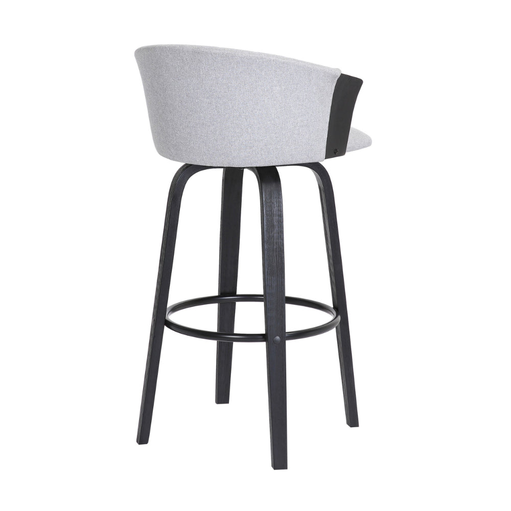 Oja 26 Inch Swivel Counter Stool Chair, Light Gray Fabric, Curved, Black - BM304902