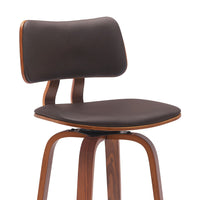 Pino 30 Inch Swivel Barstool Chair, Brown Faux Leather Walnut Brown Wood - BM304927