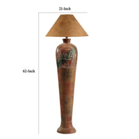 Siya 62 Inch Elongated Floor Lamp, Extra Tall, Deer Carvings, Brown, Black - BM304984