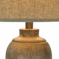 33 Inch Hydrocal Table Lamp, Brown Drum Shade, Textured Urn Shaped Base - BM305590