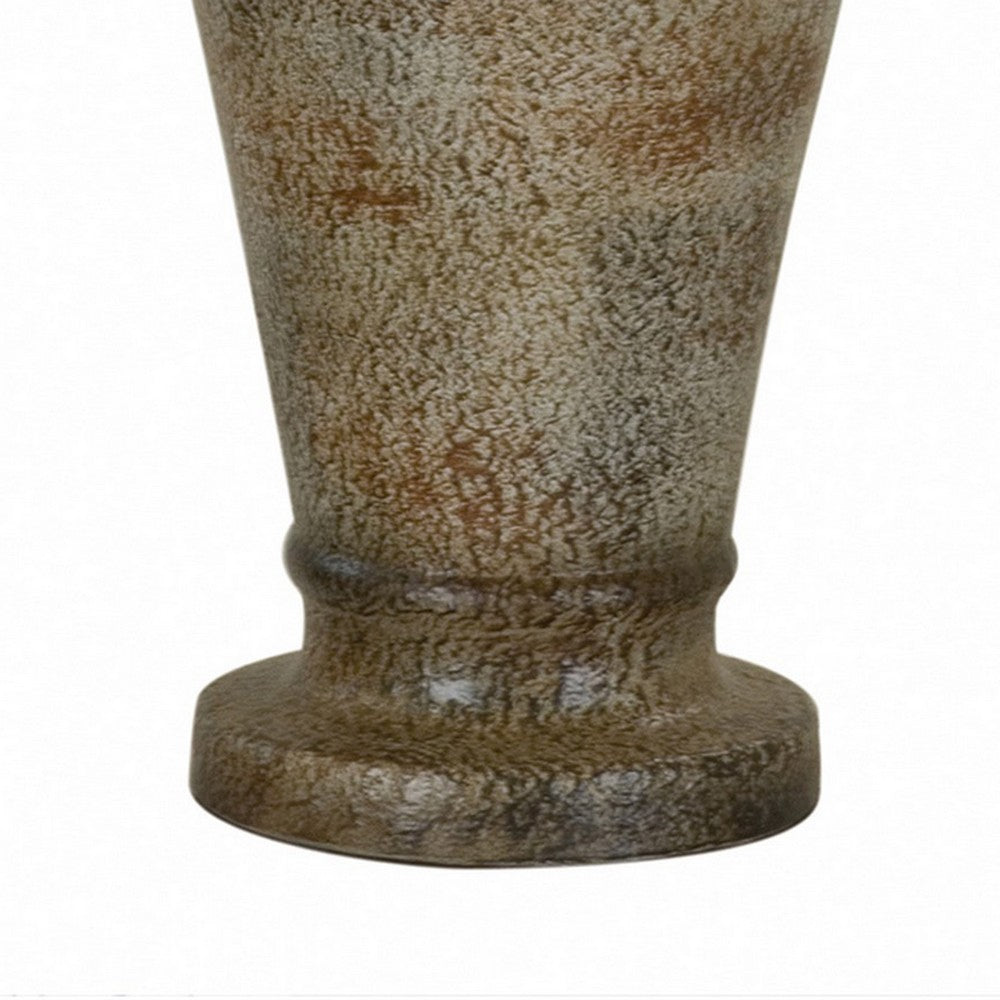 33 Inch Hydrocal Table Lamp, Brown Drum Shade, Textured Urn Shaped Base - BM305590