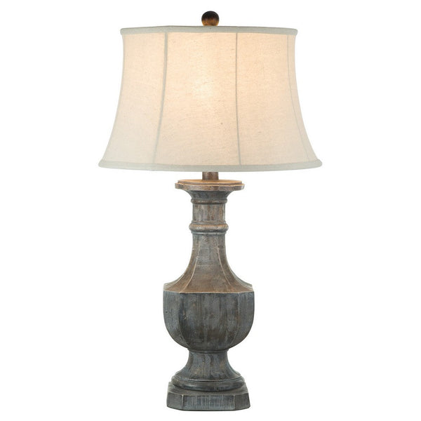 Slek 32 Inch Hydrocal Table Lamp, Empire Shade, Pillar Base, Taupe Frost - BM305633
