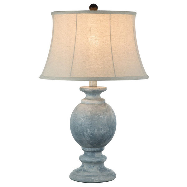 Hiel 29 Inch Hydrocal Table Lamp, Empire Shade, Vintage Light Blue Urn Base - BM305635