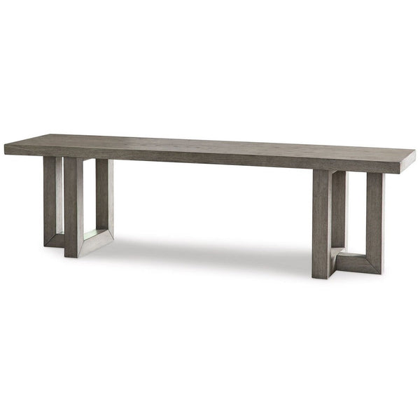 Gif 64 Inch Dining Bench, Geometric Pedestal Legs, Weathered Gray Finish - BM306616