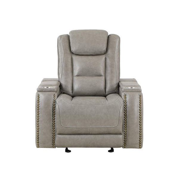 Luxe 39 Inch Manual Recliner, Genuine Leather, Smooth Gray Upholstery  - BM306699