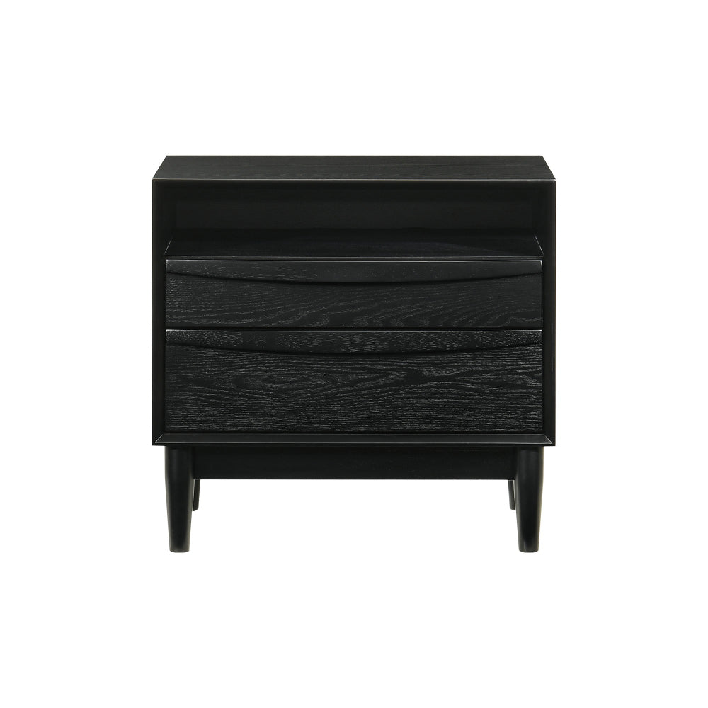 Mian 23 Inch Nightstand, 2 Drawer, Linear Undercut Handles, Wood, Black - BM308838