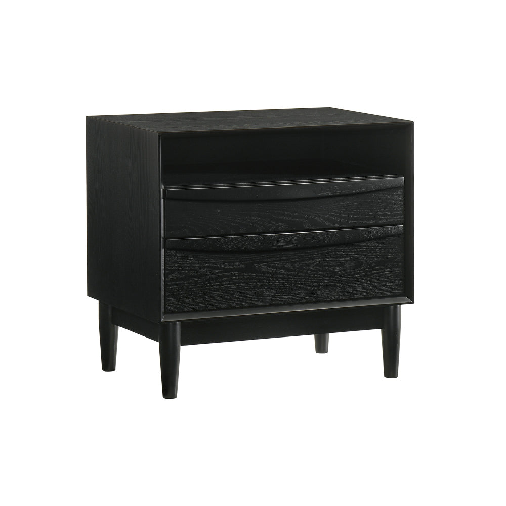 Mian 23 Inch Nightstand, 2 Drawer, Linear Undercut Handles, Wood, Black - BM308838