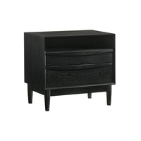 Mian 23 Inch Nightstand, 2 Drawer, Linear Undercut Handles, Wood, Black - BM308838