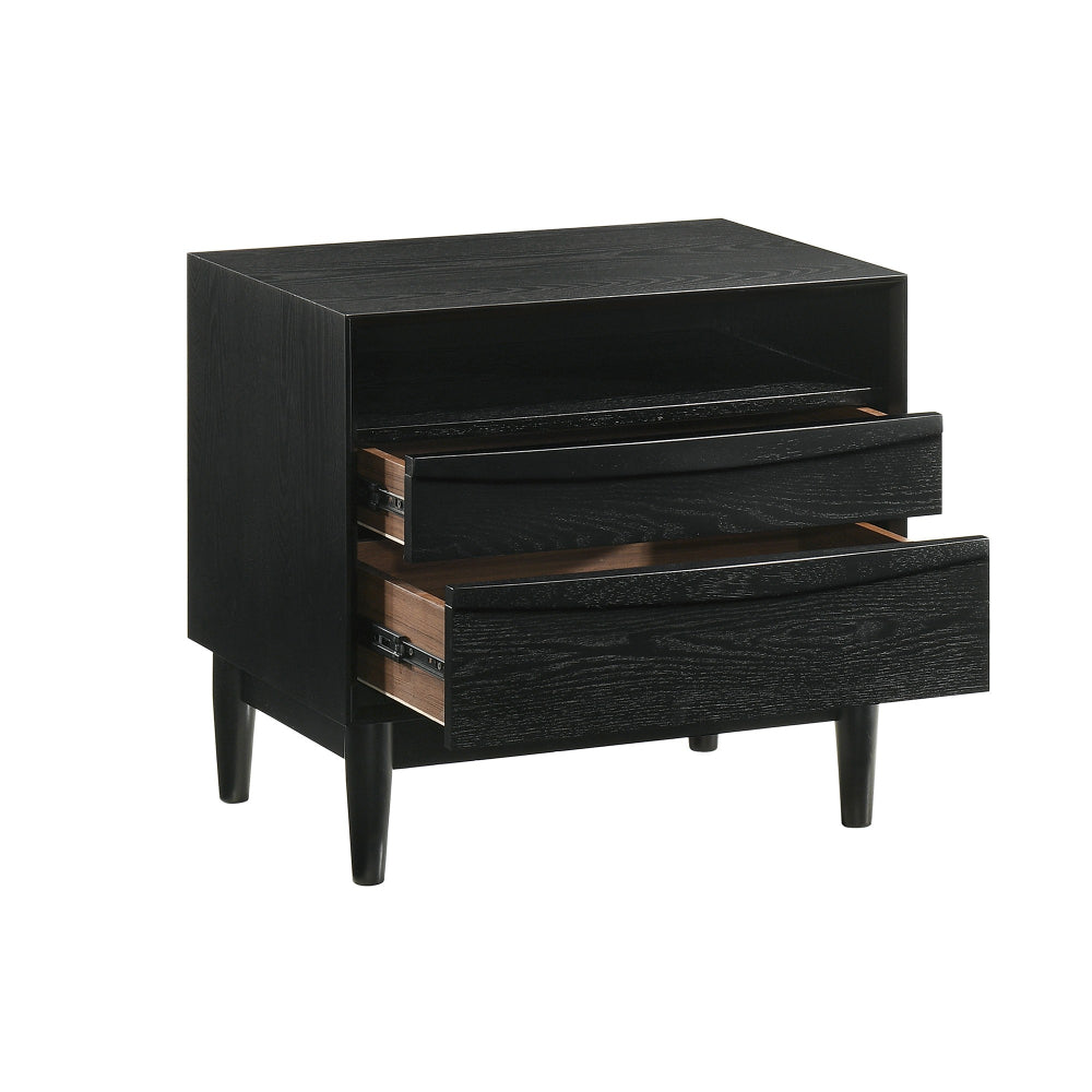 Mian 23 Inch Nightstand, 2 Drawer, Linear Undercut Handles, Wood, Black - BM308838