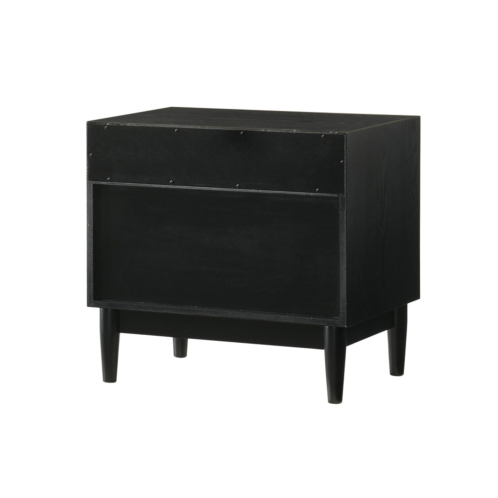 Mian 23 Inch Nightstand, 2 Drawer, Linear Undercut Handles, Wood, Black - BM308838