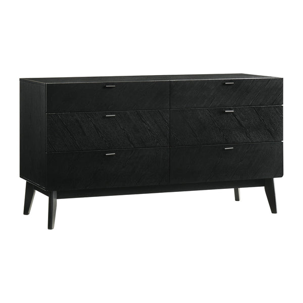 Saly 55 Inch Wide Dresser, 6 Drawer, Diagonal Wood Grain, Black Finish - BM308848