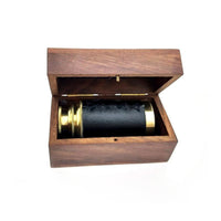 Small Brass Telescope with Pullout Wooden Box, Gold and Brown - BM34758