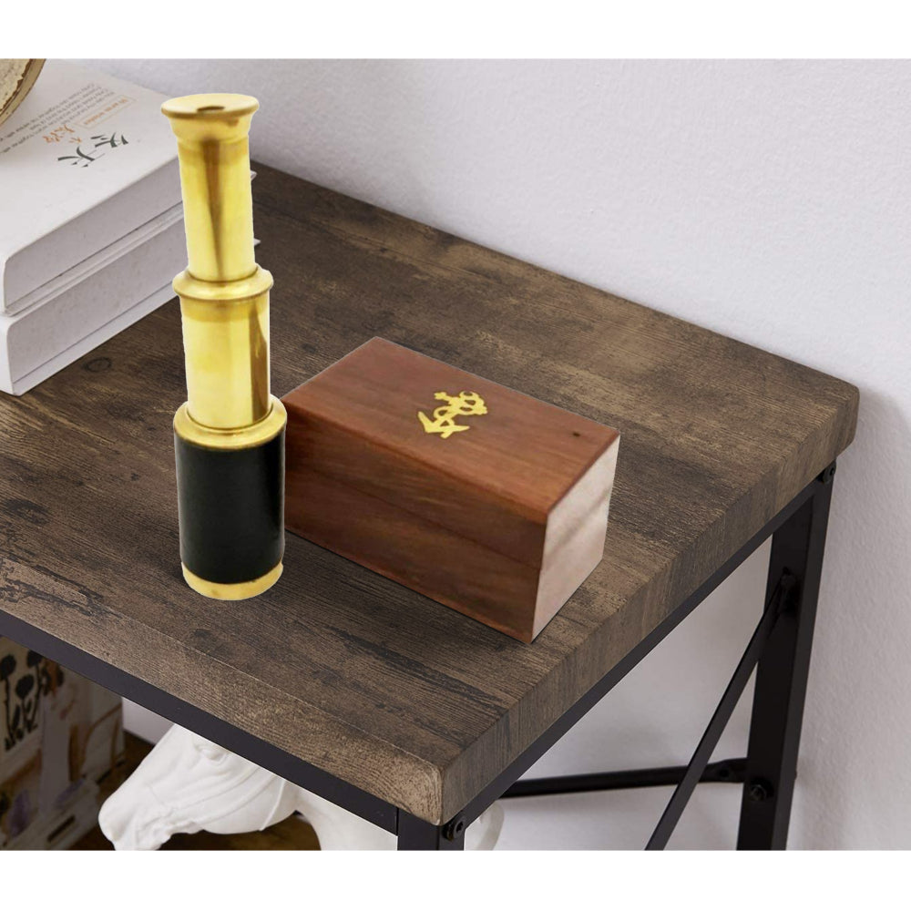 Small Brass Telescope with Pullout Wooden Box, Gold and Brown - BM34758