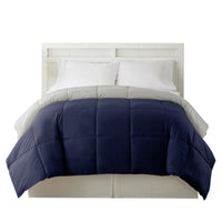 Genoa Reversible Queen Comforter with Box Quilting , Silver and Blue - BM46028