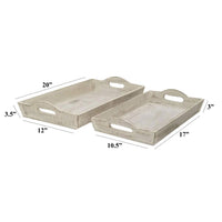 Benzara Distressed Wooden Serving Trays With Handles, Set Of 2, White - BM46891