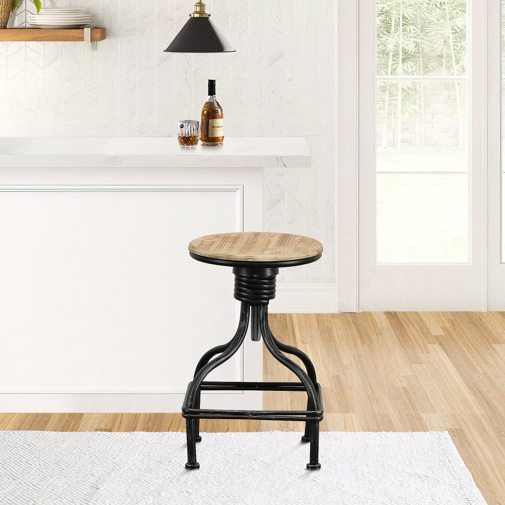Vintage Metal Frame Swivel Counter Bar Stool with Round Padded Seat, Brown and Gray - BM49341