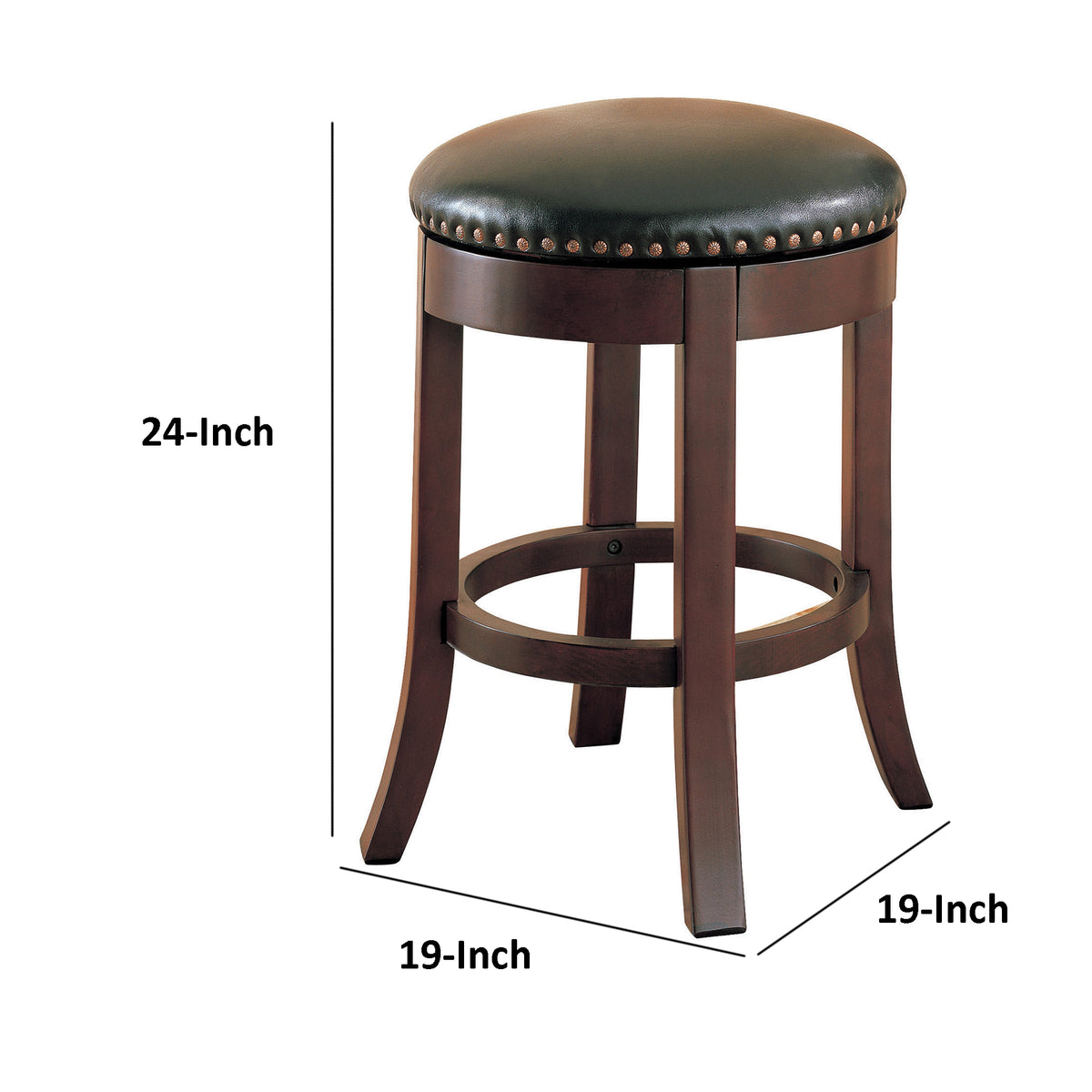 Round Wooden Counter Height Stool with Upholstered Seat, Brown, Set of 2 - BM68987