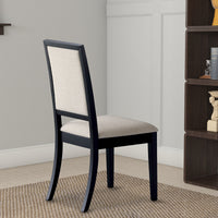 BM69003 Wooden Dining Side Chair With Cream Upholstered seat And Back, Black, Set of 2