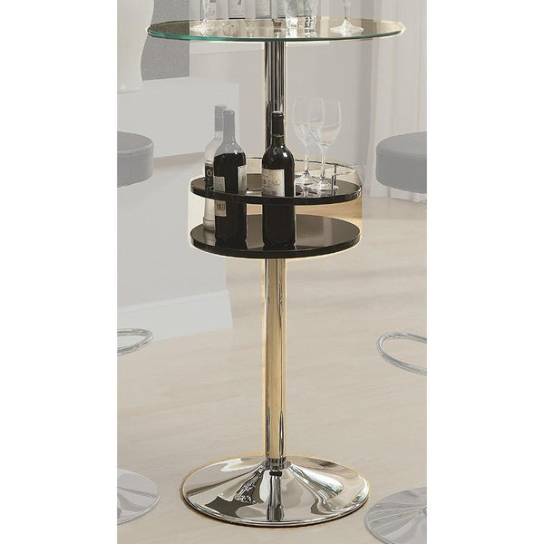 BM69380 Round Bar Table with Tempered Glass Top and Storage, Black and Chrome