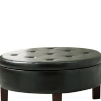 Traditional Round Tufted Storage Ottoman, Dark Brown - BM69631
