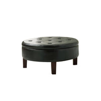Traditional Round Tufted Storage Ottoman, Dark Brown - BM69631