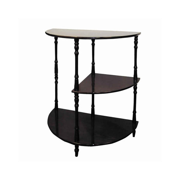 Traditional Style Wooden 3 Tier Half Table with Turned Legs, Dark Brown - BM95317