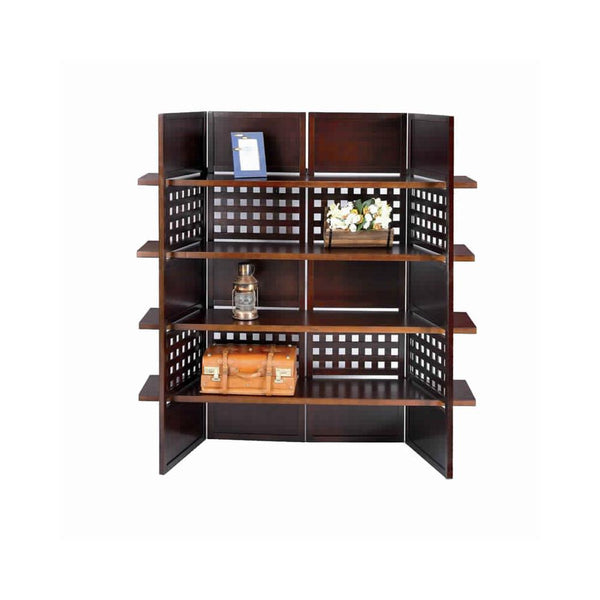 4 Shelf Wooden Bookcase Room Divider with Cutout Design, Brown - BM96007