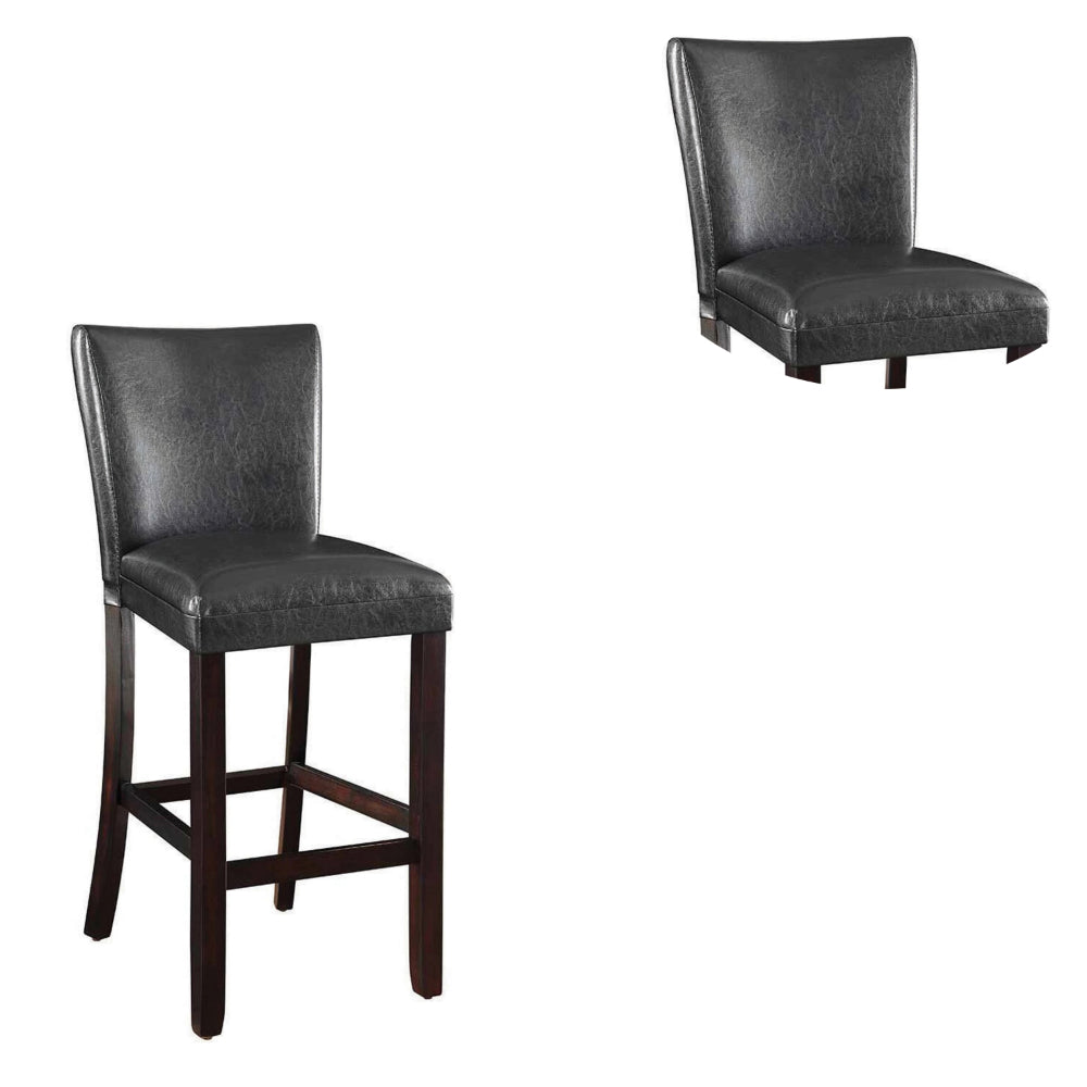 29 Inch Wood Bar Stool, Set of 2, Cappuccino Brown, Black - BM160757