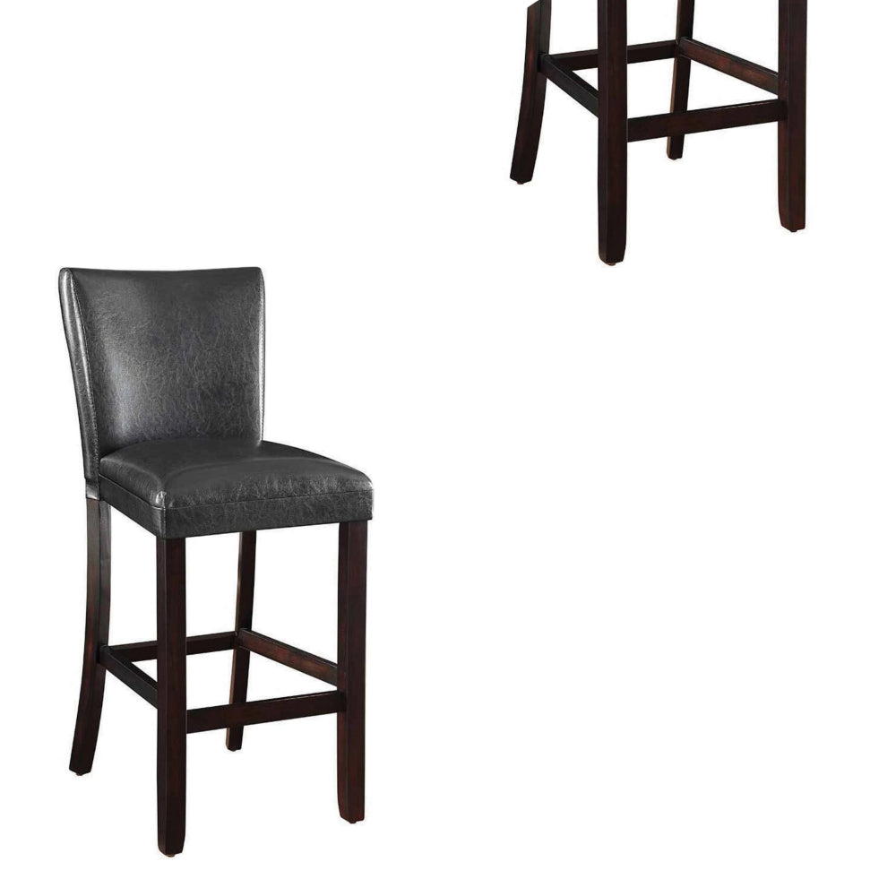 29 Inch Wood Bar Stool, Set of 2, Cappuccino Brown, Black - BM160757