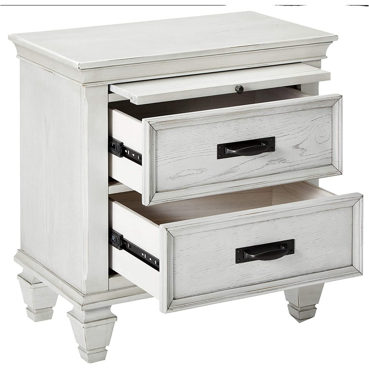 Wooden Nightstand with 2 Drawers & 1 Pull Out Tray, White - BM182751