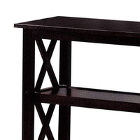 Transitional Wooden Sofa Table With "X" Side Design & Two Shelves, Dark Brown
